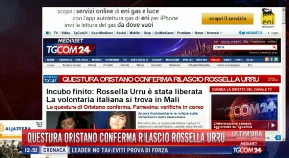 Rossella Urru libera - La notizia data da Rai News e Tgcom24